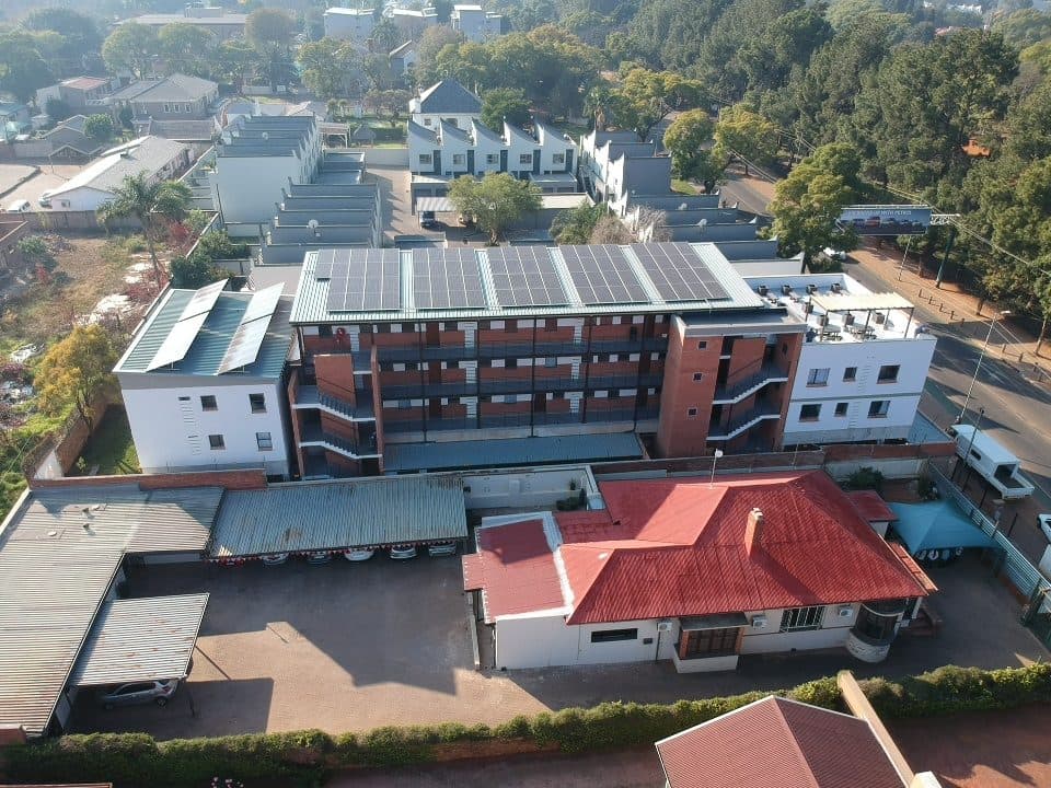 Arcadia student housing solar installation, aerial view